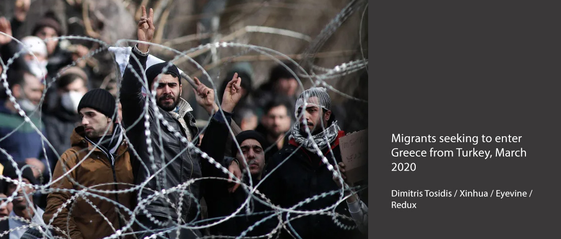 Migrants seeking to enter Greece from Turkey, March 2020 Dimitris Tosidis / Xinhua / Eyevine / Redux